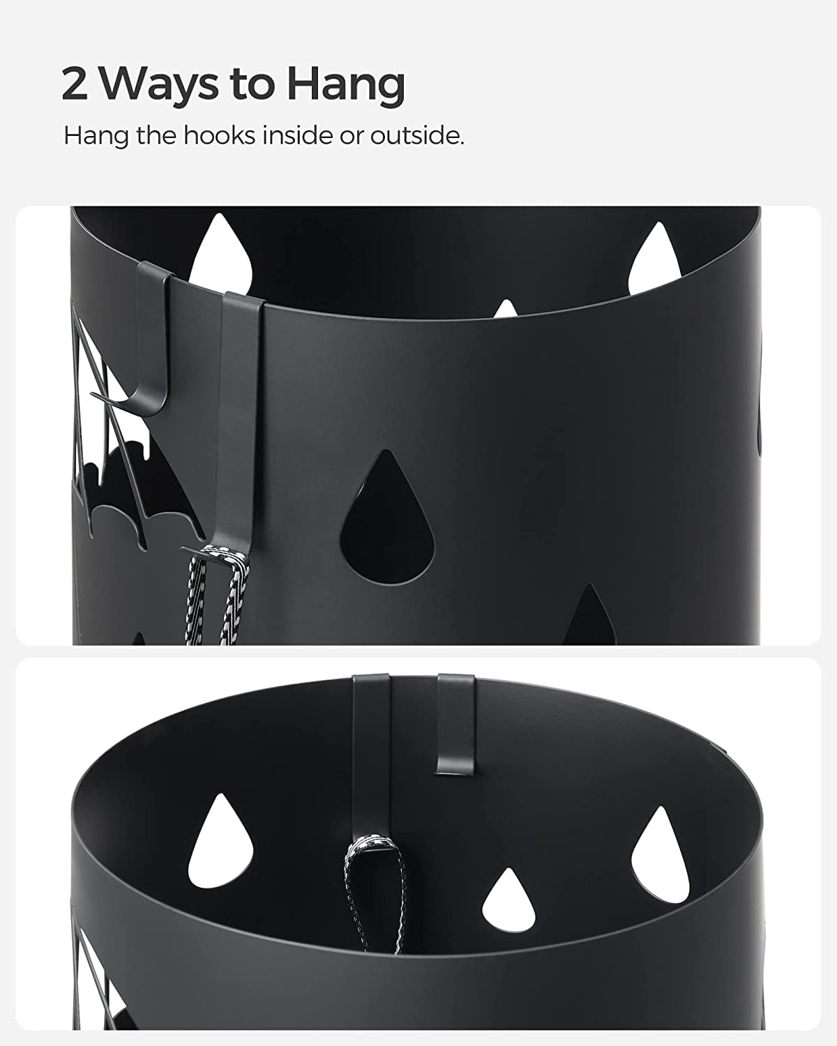 Umbrella Stand, Metal Umbrella Holder for Entryway, with Water Tray and 4 Hooks