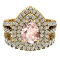 thumbnail image 4 of Pear Cut Pink Morganite Double Halo Wedding Ring Set Split Shank 18K Gold 3.40 Carat (G,VS1), 4 of 5