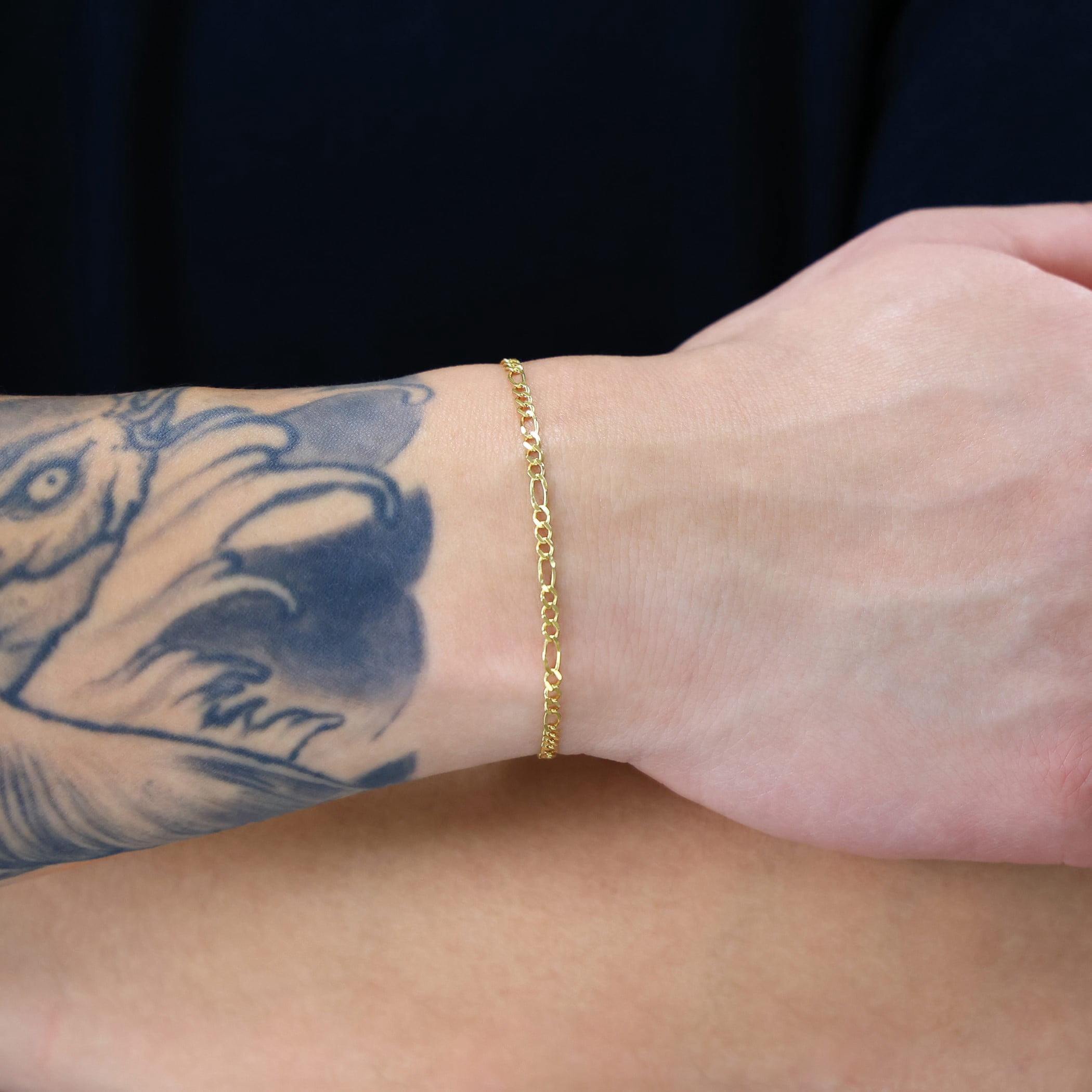 Nuragold 10k Real Yellow Gold Solid Figaro Link 2.5mm Chain Bracelet (7"-9") Italian Jewelry for Men & Women