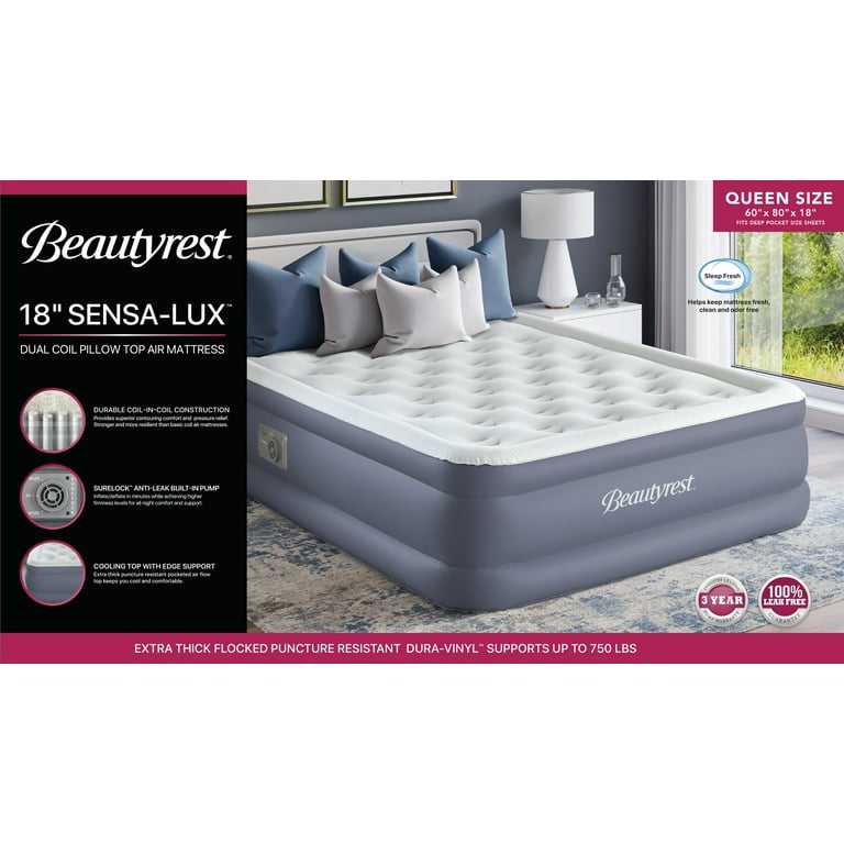 Beauty rest silver 18” sensa-lux dual selling coiled air mattress