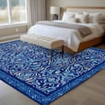 thumbnail image 5 of Bohemian Abstract Blue Floral Washable Living Room Rugs 6'x9', Retro Boho Tribal Ethnic Geometric Flower Low Pile Throw Large Area Rug Non-Slip Sturdy Edge Binding Carpet for Dining Room Kitchen, 5 of 9