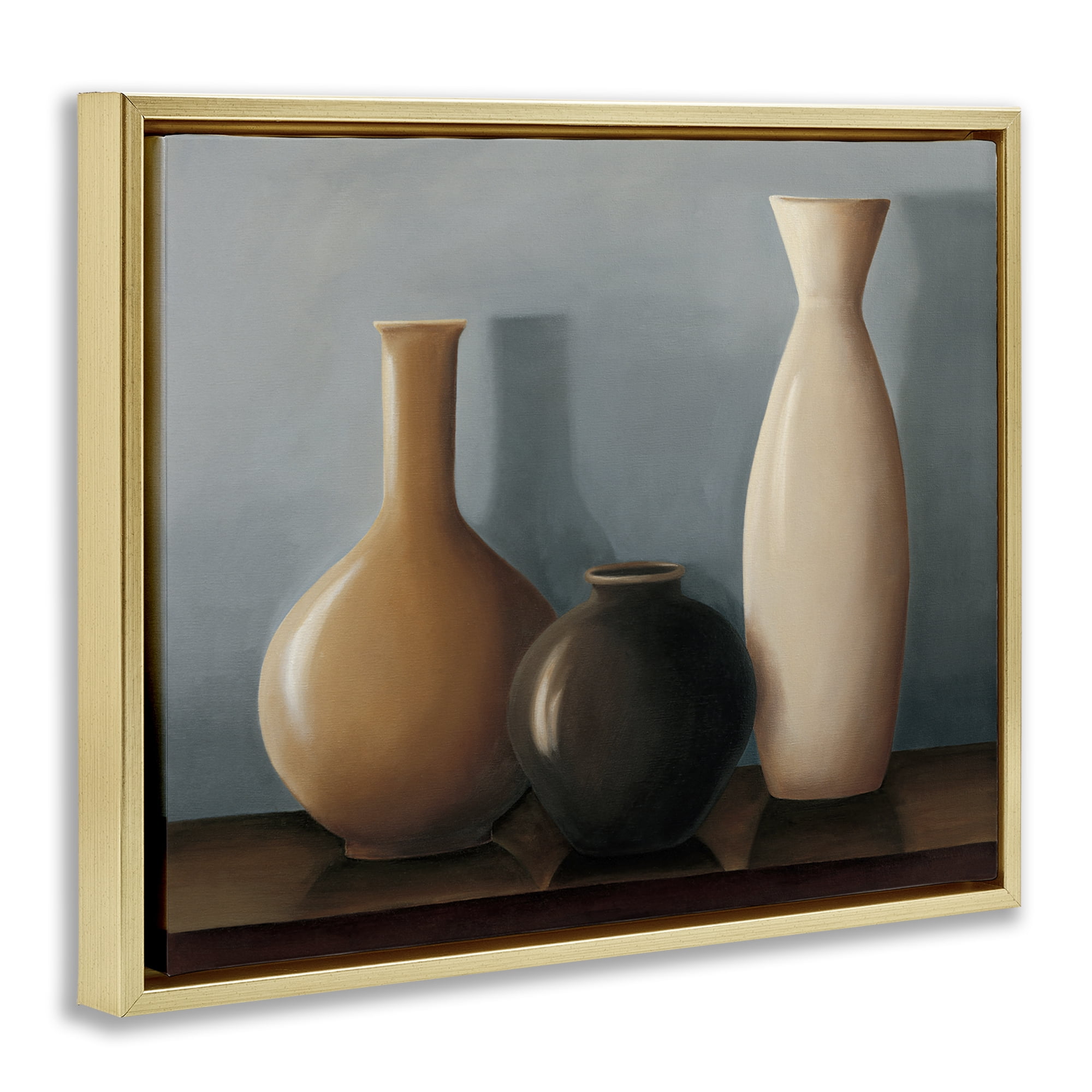 Stupell Industries Rustic Pottery Still Life Furniture Painting Gold Floater Framed Canvas Art Print Wall Art, 31 x 25