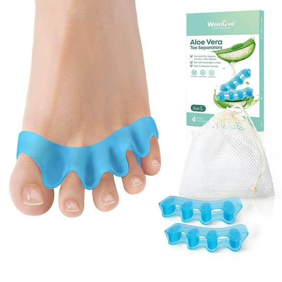 Welnove Silicone Toe Separator Spacers for Toe Alignment, Bunion and Hammer toe Straighteners, Blue, 4 Count