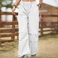 thumbnail image 2 of RYRJJ Baggy Parachute Pants for Women Drawstring Elastic Low Waist Ruched Cargo Pants Multiple Pockets Jogger Y2K Streetwear Pants(White,XXL), 2 of 6