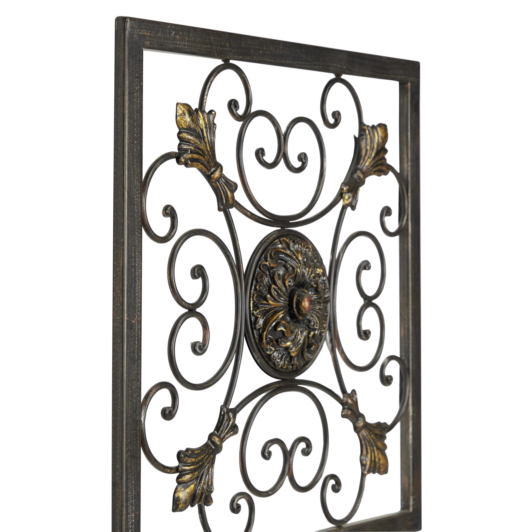 DecMode Brown Metal Wire Scroll Fleur De Lis Wall Decor with Gold Accents (4 Count)