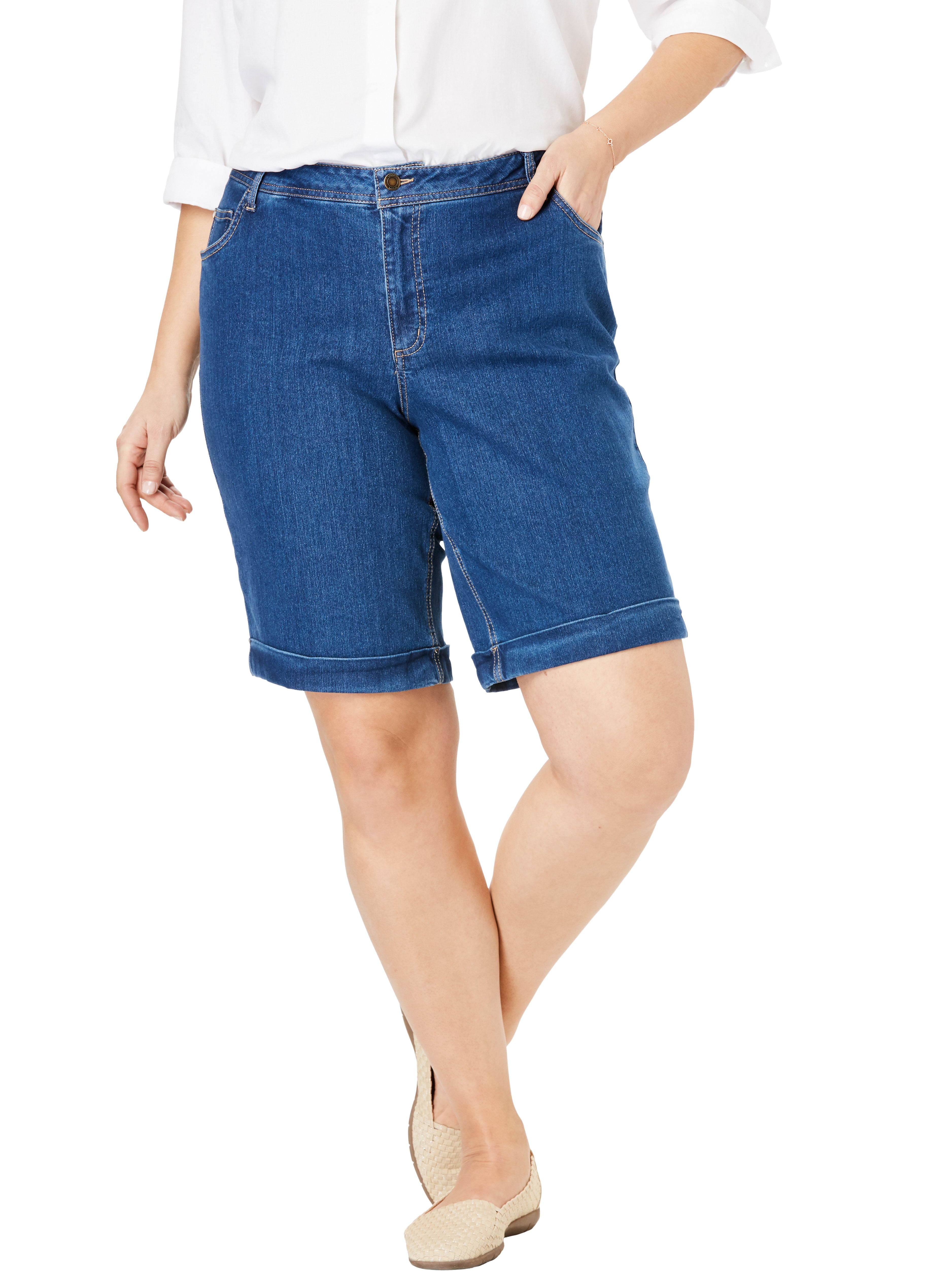Woman Within Plus Size Stretch Jean Bermuda Short Shorts - Walmart.com