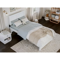 Coastal Cottage Platform Bed - Twin Size Bed Frame with Footboard - White Finish