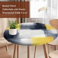 thumbnail image 3 of Yellow Gray Round Tablecloth 55-60 Inch Round Fitted Table Cloth with Elastic Edge, Geometric Abstract Art Modern Waterproof Table Cover Protector for Outdoor Picnic Party Dining, 3 of 6