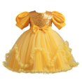 thumbnail image 3 of Godom Kids Dress Mesh Puffy Short Sleeve A Line Casual Party Dress Tween Kid Off Shoulder Dresses, 3 of 7