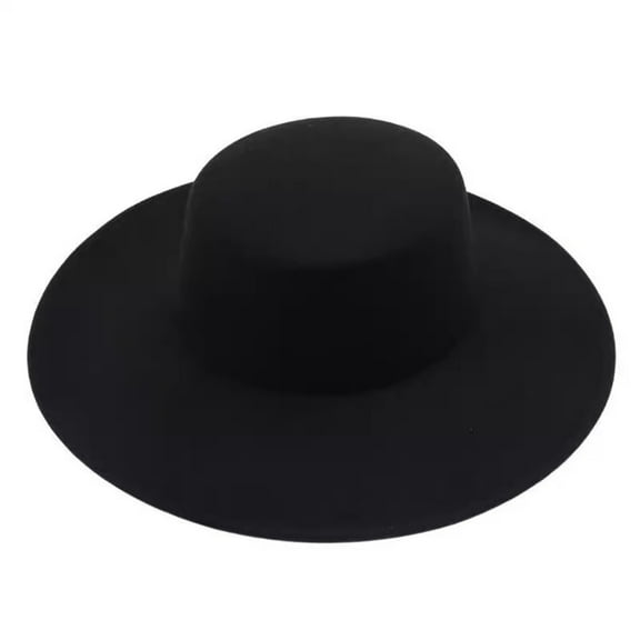 Xinwanna Retro Ladies Hat Big Wide Brim Fedora Hat Pure Color Derby Wedding Jazz Hat Prom Party Commuting Flat Top Felt Hat (Black,One Size)