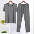 thumbnail image 2 of Swuxness Mens Short Sleeve Pajama 2 Piece Sets, Men's Long Pants Set, Men's Casual Crew Neck Soft Comfortable Breathable Lightweight Relaxed Leisure Pajama Set Dark Gray, L, 2 of 5