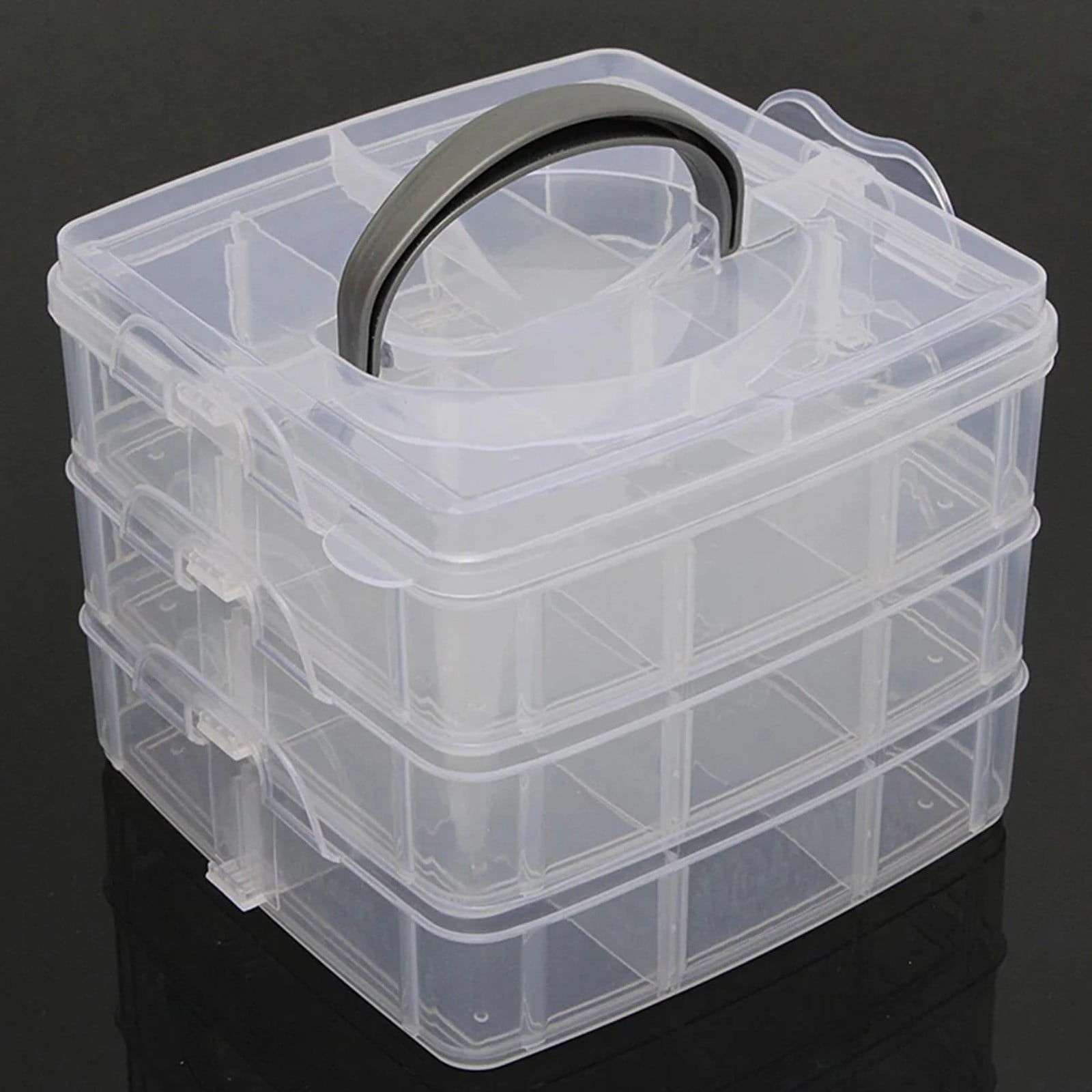 1 Pcs 3-Tier 18 Compartments Plastic Craft Storage Box, Demountable Plastic Jewelry Box Organizer Storage Container with Adjustable Dividers for Masking Tape Desktop Tape DIY Sticker Roll Tape