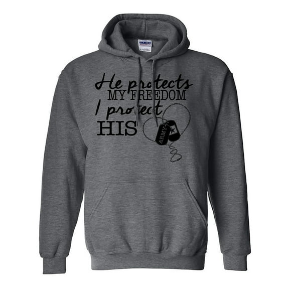 He Protects My Freedom, I Protect His Heart Dogtags-ARMY Hooded Sweatshirt