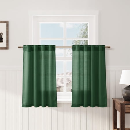 36 Inch Linen Blend Kitchen Curtains Light Filtering Sheer Privacy Window Drapes for Bathroom Small Door Laundry RV Camper Neutral Cream