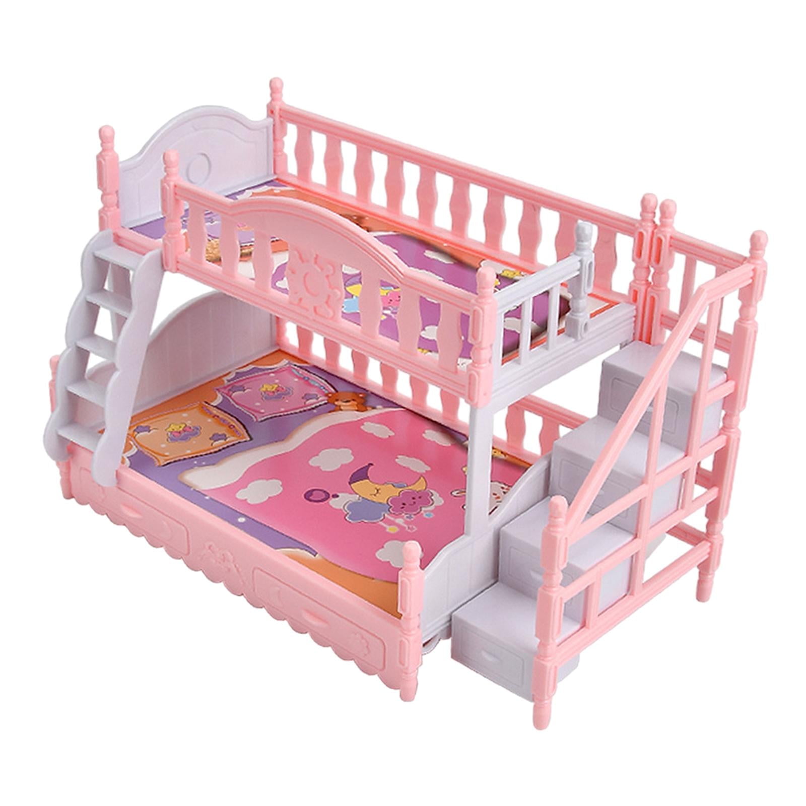 Doll House Furniture Bunk Beds Toy Durable 1 6 Decorative Pink DIY Scene Play House Bedroom Miniature Double Bed for Kids Boys Girls