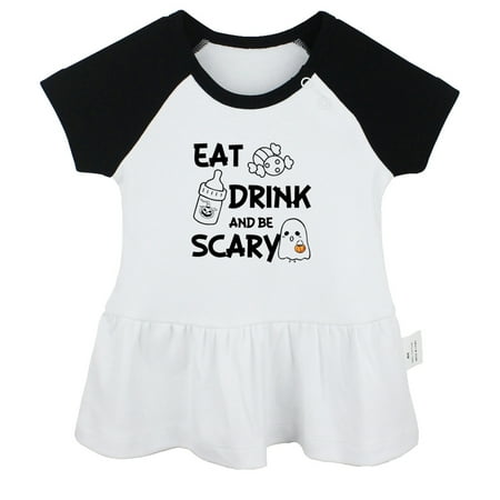 

Eat Drink And Be Scary Funny Dresses For Baby Newborn Babies Skirts Infant Princess Dress 0-24M Kids Graphic Clothes (Black Raglan Dresses 0-6 Months)