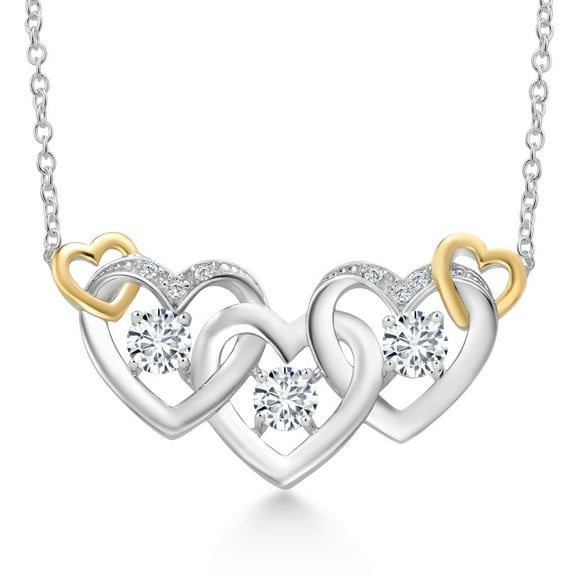Gem Stone King 925 Silver and 10K Yellow Gold White Lab Grown Diamond Heart Shape Pendant Necklace for Women (0.87 Cttw, with 18 inch Chain)