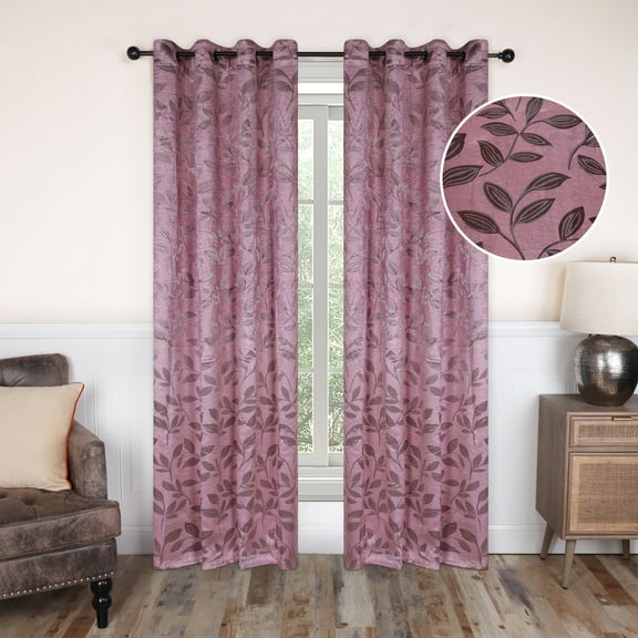 BNM Leaves Blackout Curtains, Set of 2, 52" x 120", Blush