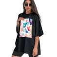 thumbnail image 3 of Plus Size Shirt for Women Black Tops for Women Short Sleeves Shirt for Women Geometric Pictures T Shirt Crewneck Shirt for Women XS, 3 of 5