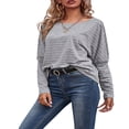thumbnail image 3 of Womens Casual Raglan Crewneck Long Sleeve Solid Print Shirt Soft Loose Boyfriend Style Basic Button Tops, 3 of 8