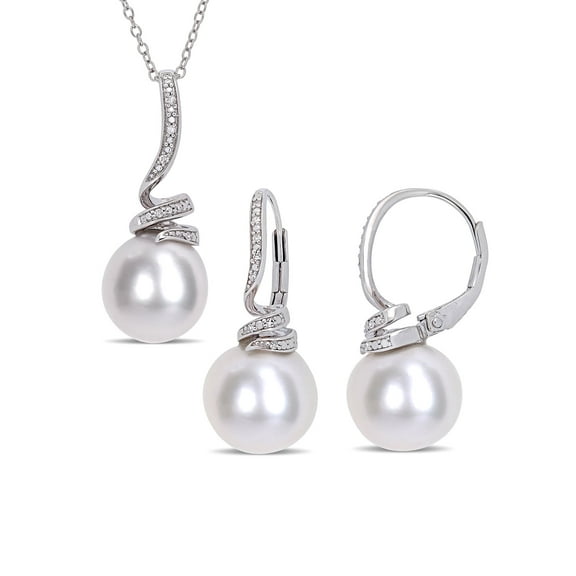 Everly Women's Cultured Pearl and Diamond Sterling Silver Earrings