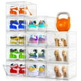 thumbnail image 1 of Paquete de 12 organizadores de almacenamiento de zapatos transparentes con puerta magnética, cajas de zapatos de plástico apilables para zapatillas, botas y tacones, zapatero plegable que ahorra espac, 1 of 9