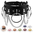 thumbnail image 1 of Punk Street Snap Nightclub PU Gargantilla de cuero Anillo de metal Cadena Collar Remaches Cinturón gótico, 1 of 8