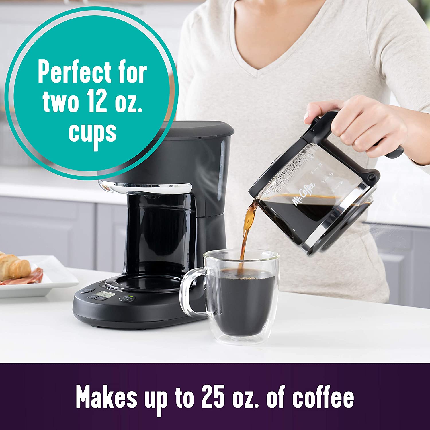 Mr. Coffee 5 Cup Programmable 25 oz. Mini, Brew Now or Later, Coffee Maker, Black - image 3 of 5
