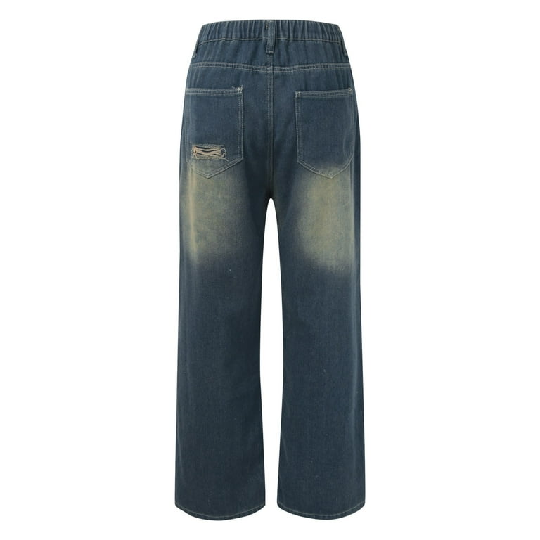 QYZEU Plus Size Jeans for Women Wide Leg Denim Pants with Pockets Baggy  Ripped Straight Leg Pants High Waisted Distressed Jeans Breathable Comfort  