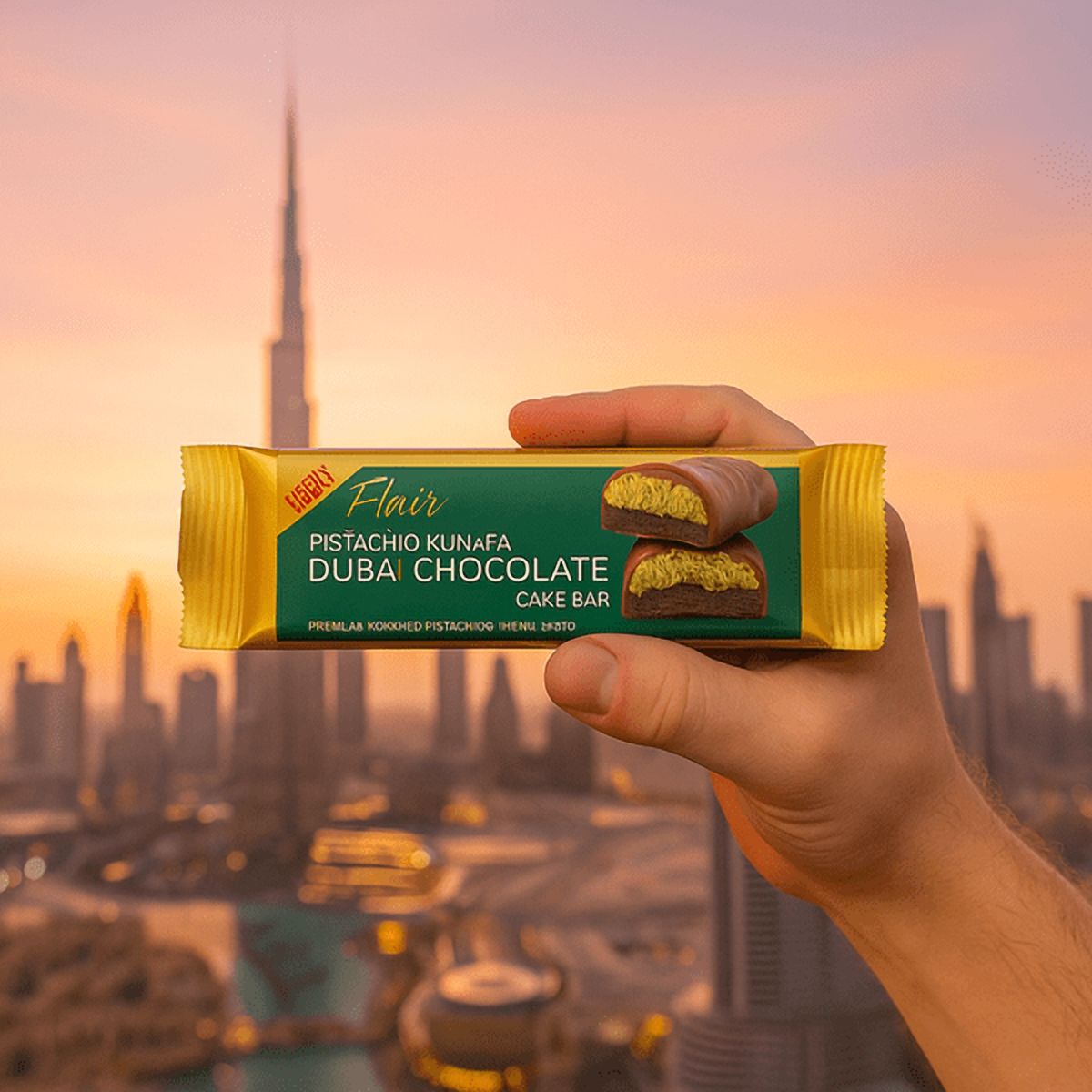 Flair Dubai Pistachio Kunafa Chocolate Cake Bar - 3pcs Box 165gm (5.8oz)