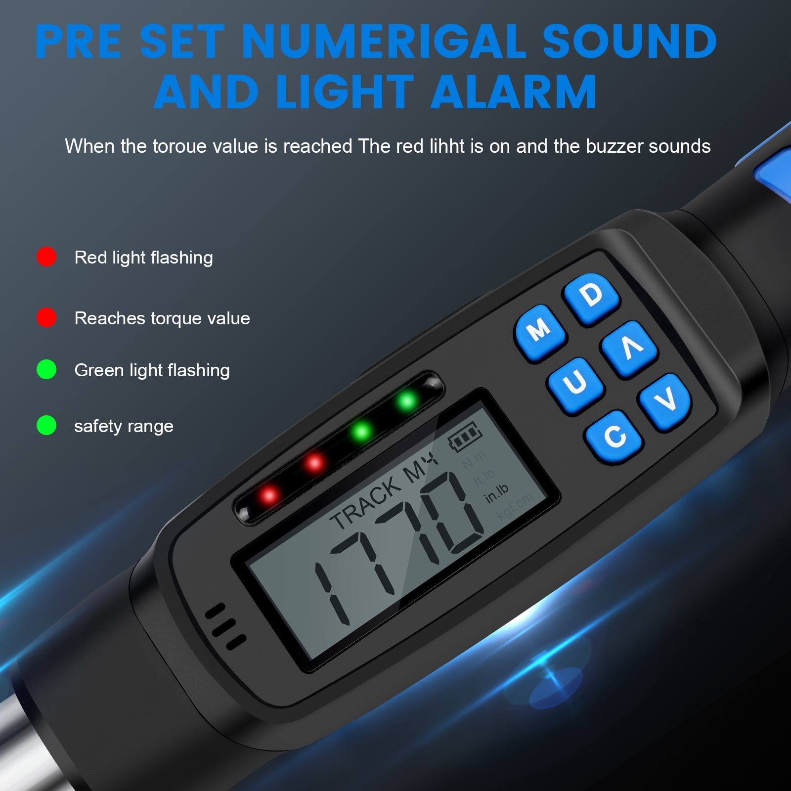Digital Display Torque Wrench 1/2 inch 10-200NM with 5/16 inch,7/20 inch,3/8 inch,7/16 inch,16/32 inch Adapter