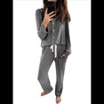 thumbnail image 2 of Conjuntos de Pijama para Mujer, de Larga, con Botones, para Dormir, Pijamas Suaves, Conjuntos de Estar por Casa. Gris XXL, 2 of 9