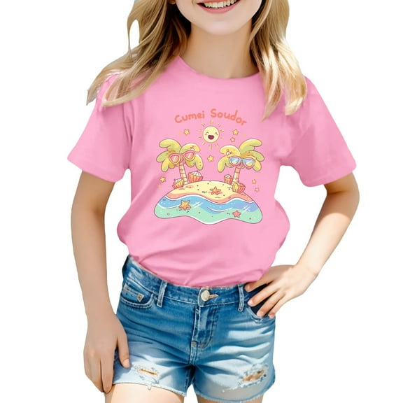 Kids Clothes For Girls Summer Toddler Girl Short Sleeve Shirt Round Neck Summer Clothing Girl Clothes 8-9 Years Cute Girl Clothing