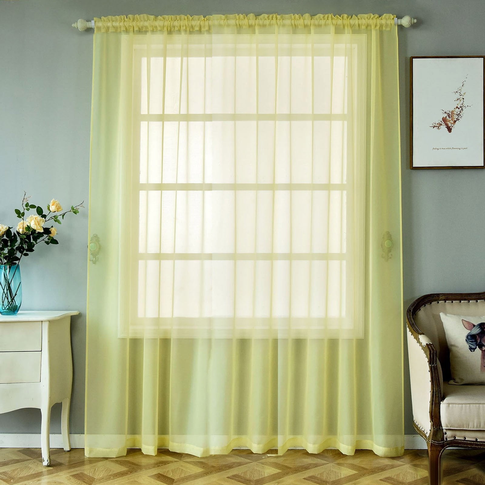 Efavormart 2 Panels Sheer Organza Window Drapery with Rod Pocket Window