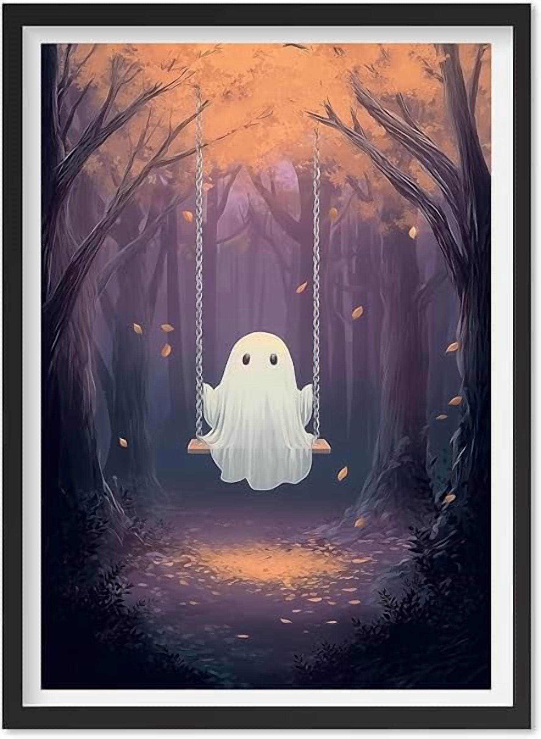 JRXY Ghost on a Swing Wall Art Cute Ghost Pictures Spooky Vintage