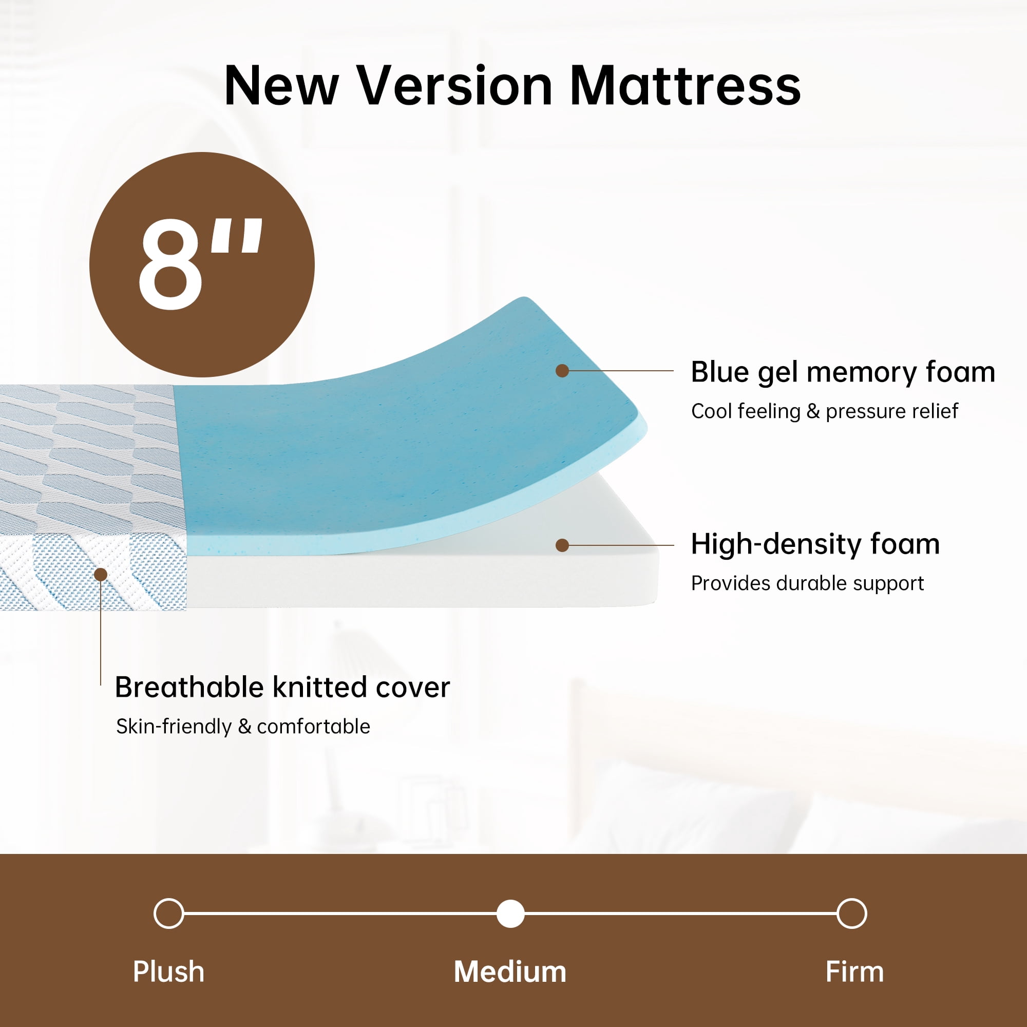 Gexpusm 8" Full Mattress,Cooling Memory Foam Mattress in a Box,Pressure Relieving,Medium Firm