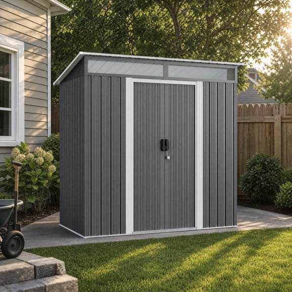 Asofer 6x4 FT Outdoor Storage Shed, Metal Lockable Shed with Double Doors & Vents for Garden, Backyard, Patio, Dark Gray