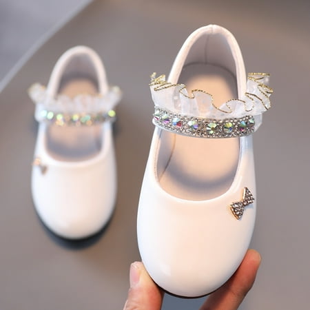 Hinvhai Toddler Girls Dress Shoes Ankle Strap Ballet Flats Flower Girl Shoes for Wedding Party School White 10(28)