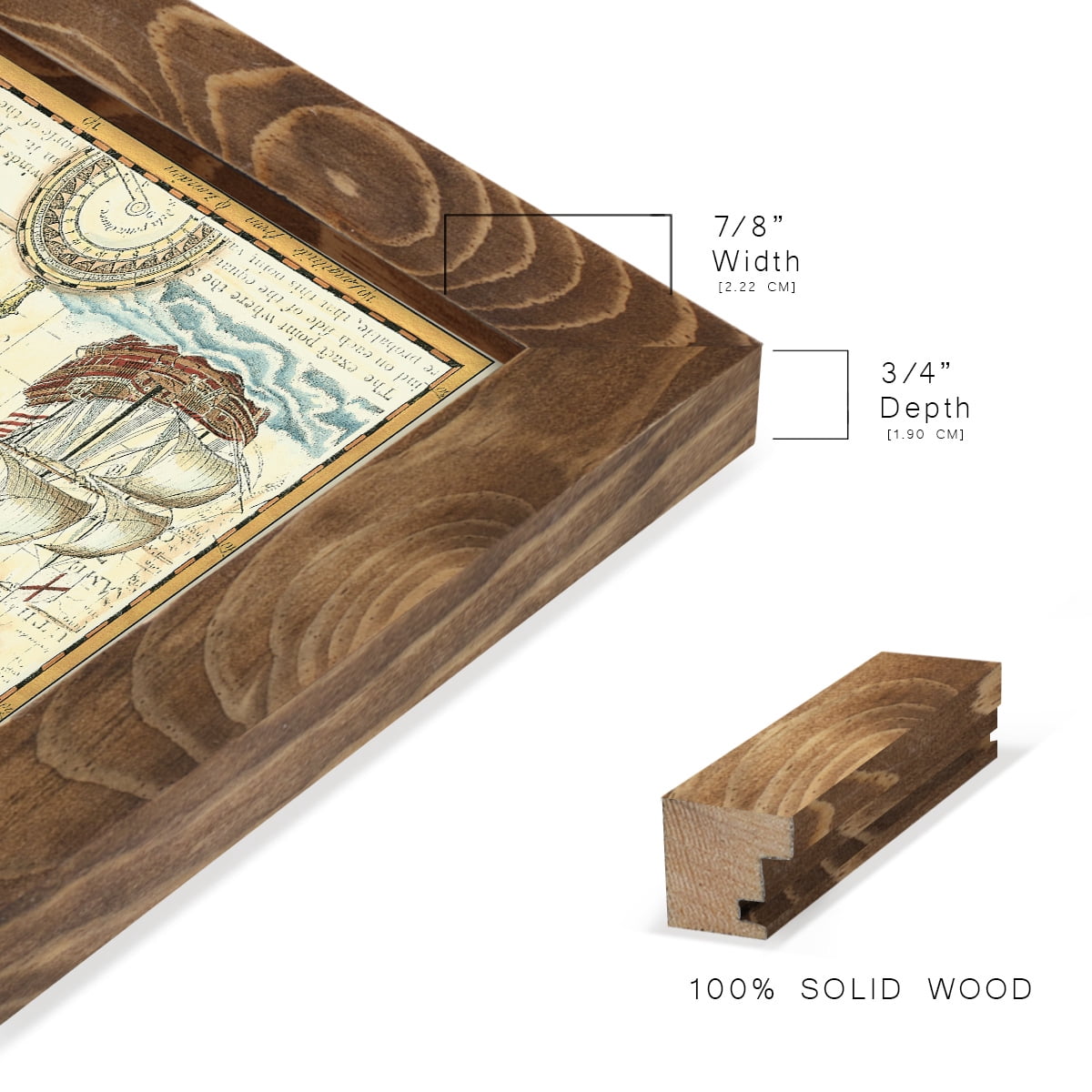 Nautical Map II -Framed Print w/glass-Walnut