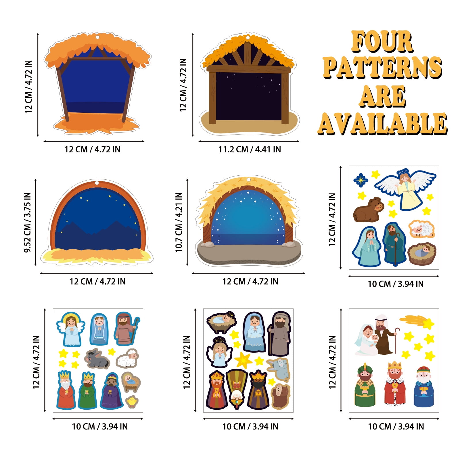 PTSPLLMY 72-Pcs Nativity Scene Craft Kit for Kids, DIY Christmas Tree Ornaments with Stickers, Manger Cards & Ribbons Gift Set
