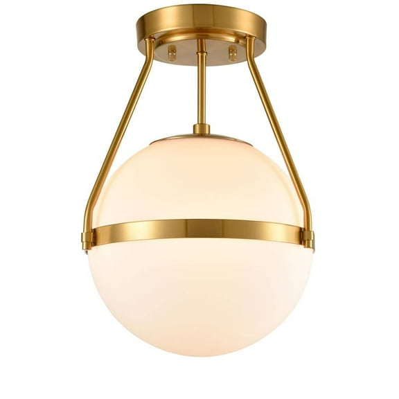 Claxy 11" Gold Semi Flush Mount Light with Globe Milk Glass Shade