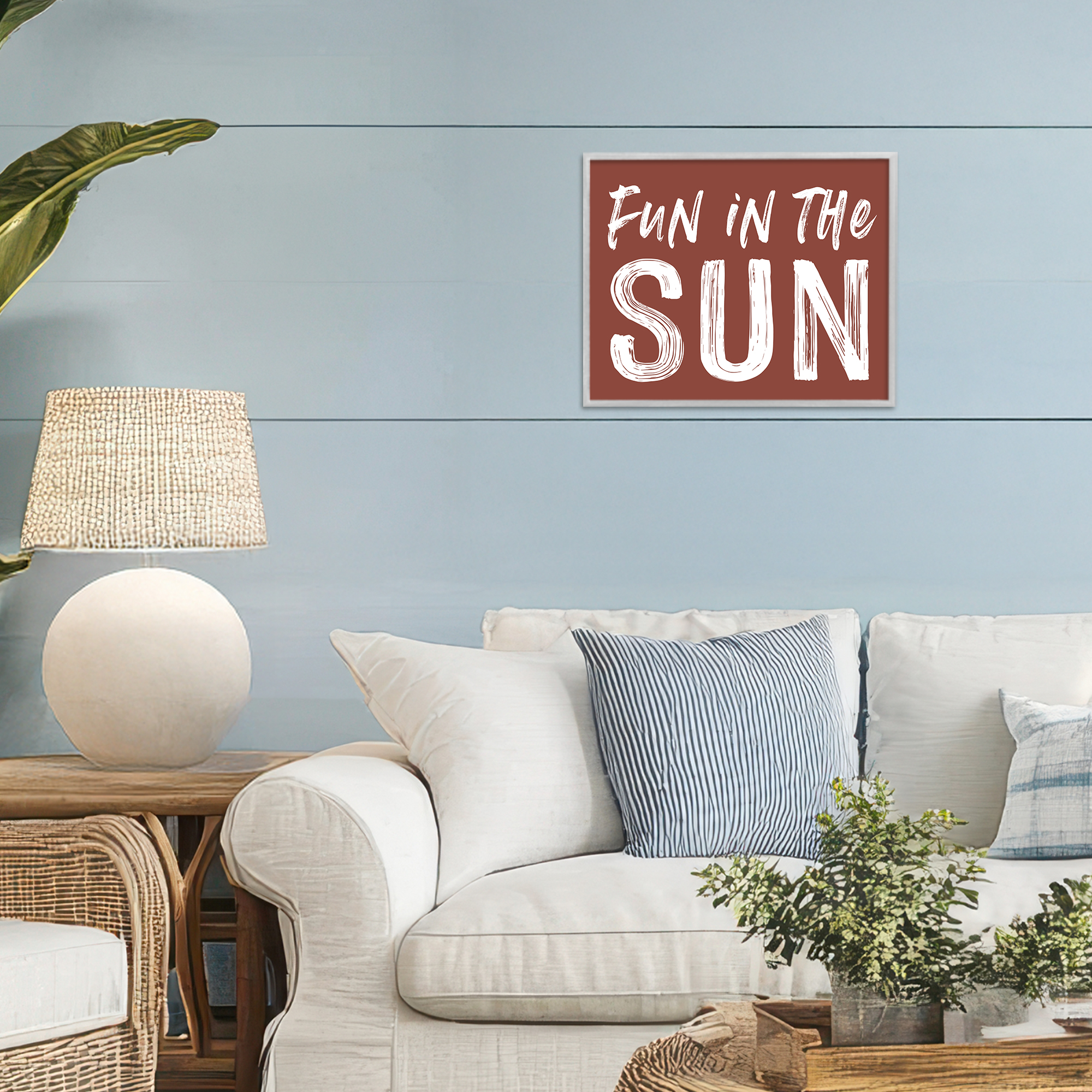 Fun In Sun Brown Sentiment Gray Framed Giclee Art, design by Lettered and Lined