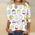 thumbnail image 2 of Joyeuses Pâques Chemises pour Femmes Col Rond Mignon Lapin Graphique Tunique Manches 3/4 Blouse Décontractée de Vacances, 2 of 5
