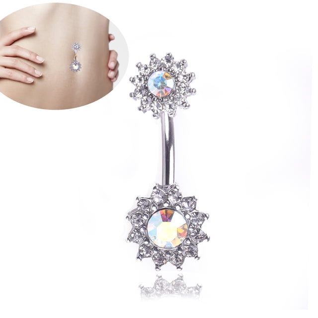 14G Double Round Cubic Zircon Filigree Opal Center 316L Surgical Steel Belly Button Rings Navel Rings Belly Piercing