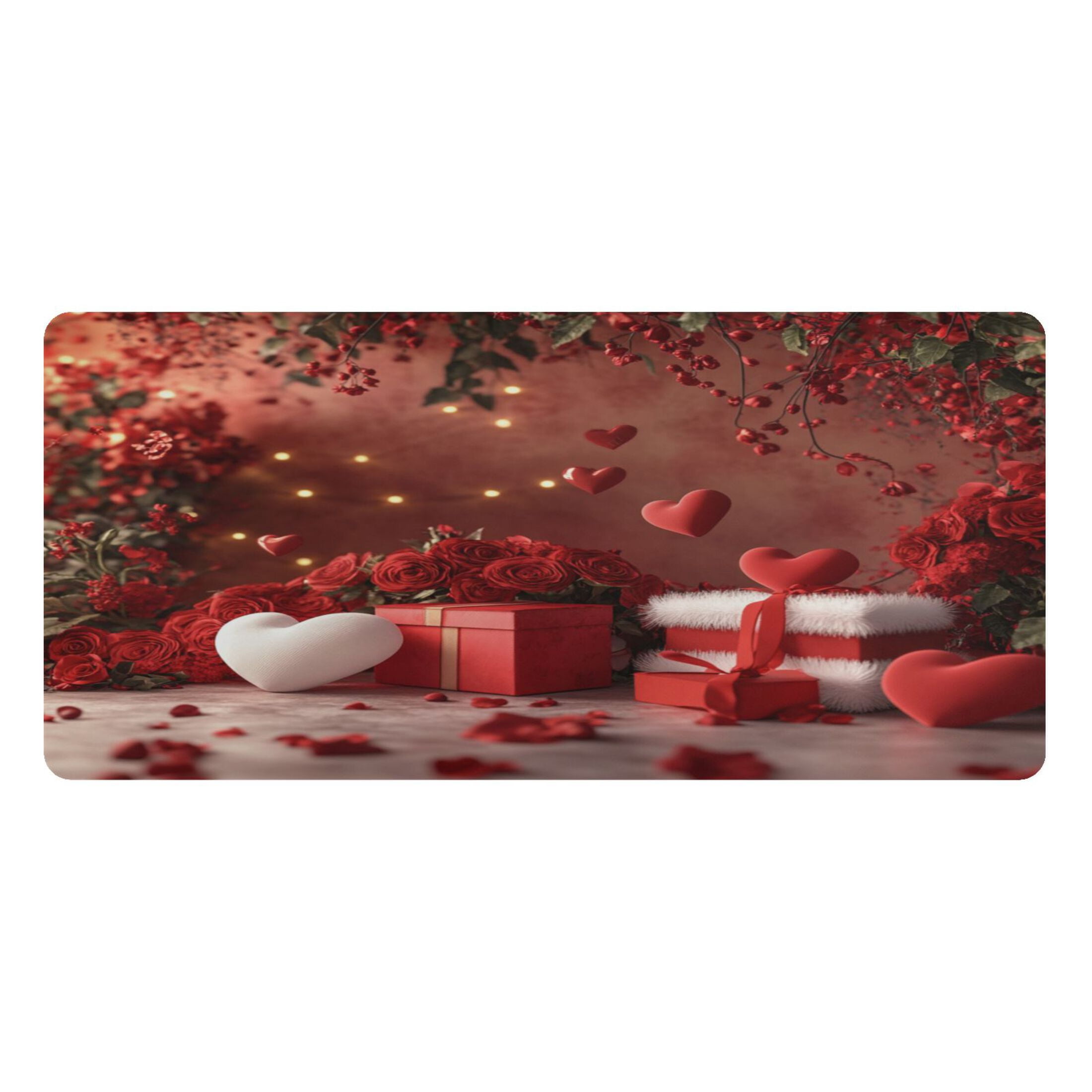 Leather Keyboard and Mouse Desk Mat Office Desk Accessories Protective Office Desk Decor Desk Pad Mat for Gaming, Work from Home, Office Red Roses and Heart Balloons 23.6" x 47.2"