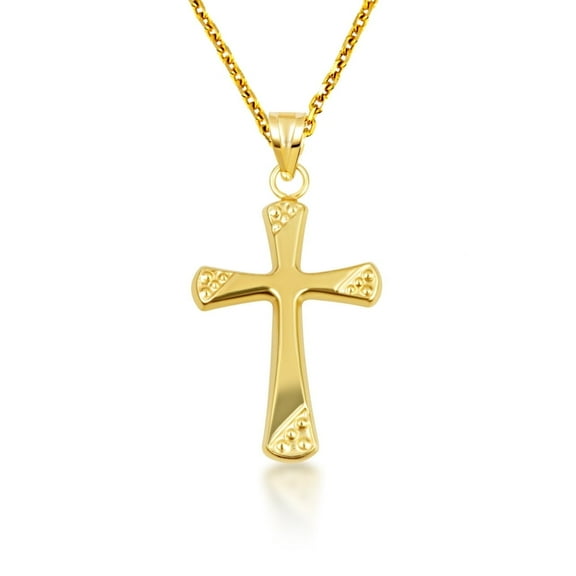14K Yellow Gold Textured Cross Pendant Necklace (Pendant with 22" chain)