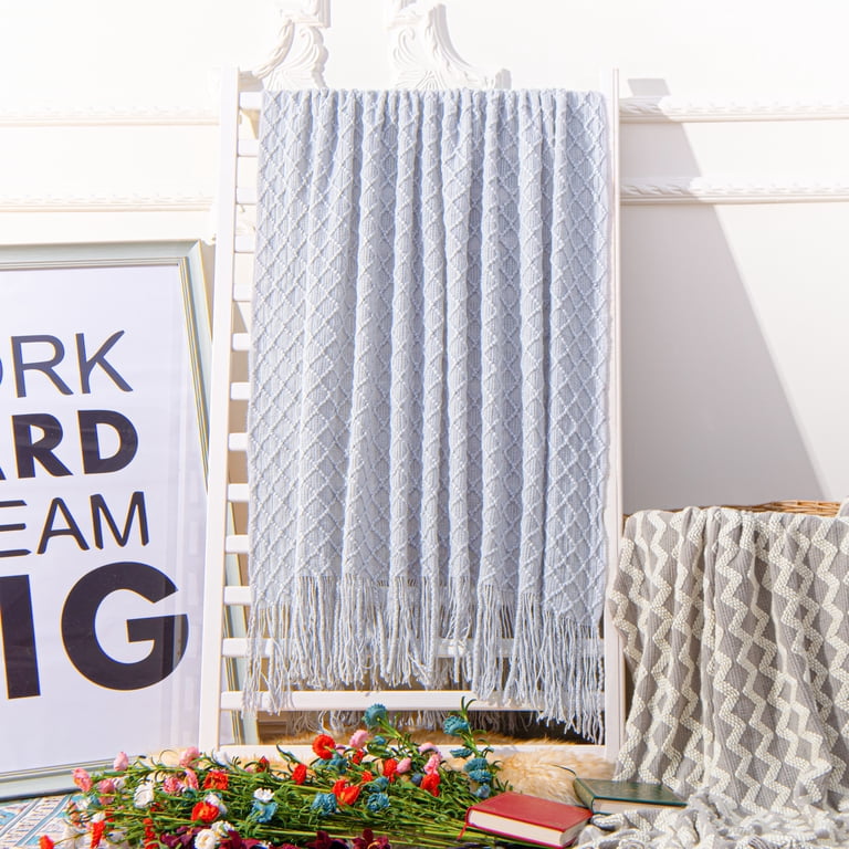 NT Bay Acrylic Knit Throw Blanket with Tassels, Gray photo 3