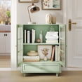 thumbnail image 3 of Modern Buffet Cabinet with Glass Doors and Drawer, Wooden Storage Sideboard for Living Room, Dining Room, Entryway (Mint Green Finish), 3 of 14