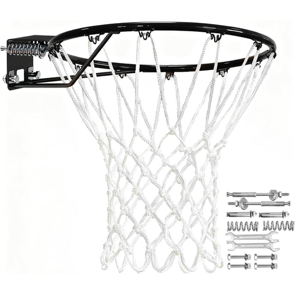 Heavy Duty Replacement Basketball Rim - Solid Steel with Heavy-Duty Net, Pro-Grade Basketball Hoop Rim, Wall-Mount & Hoop Replacement, Double Spring Basketball Hoop Rim & Complete Installation Kit