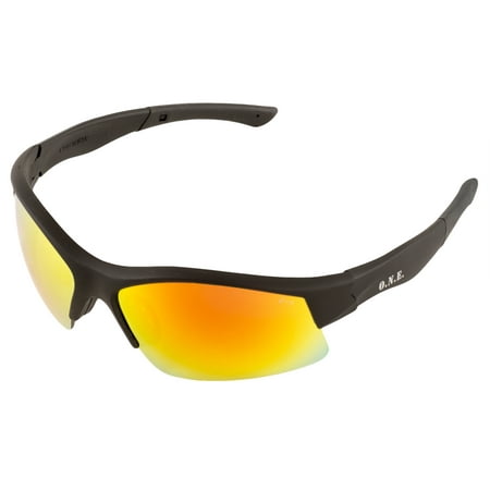 Outdoor Mirror Lens Safety Glasses ERB Safety 18013 Breakout™ ONE Nation Retail Ready Safety Glasses Black Frames Red Mirror Lens ()